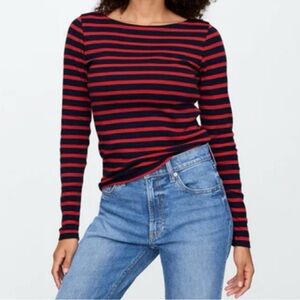 GAP Orange and Navy blue Striped Long Sleeve Tee